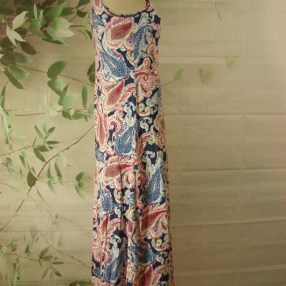 Chaps Navy Blue Multi Color Paisley Tank Style Summer Dress Medium Soft Cotton - Picture 8 of 14